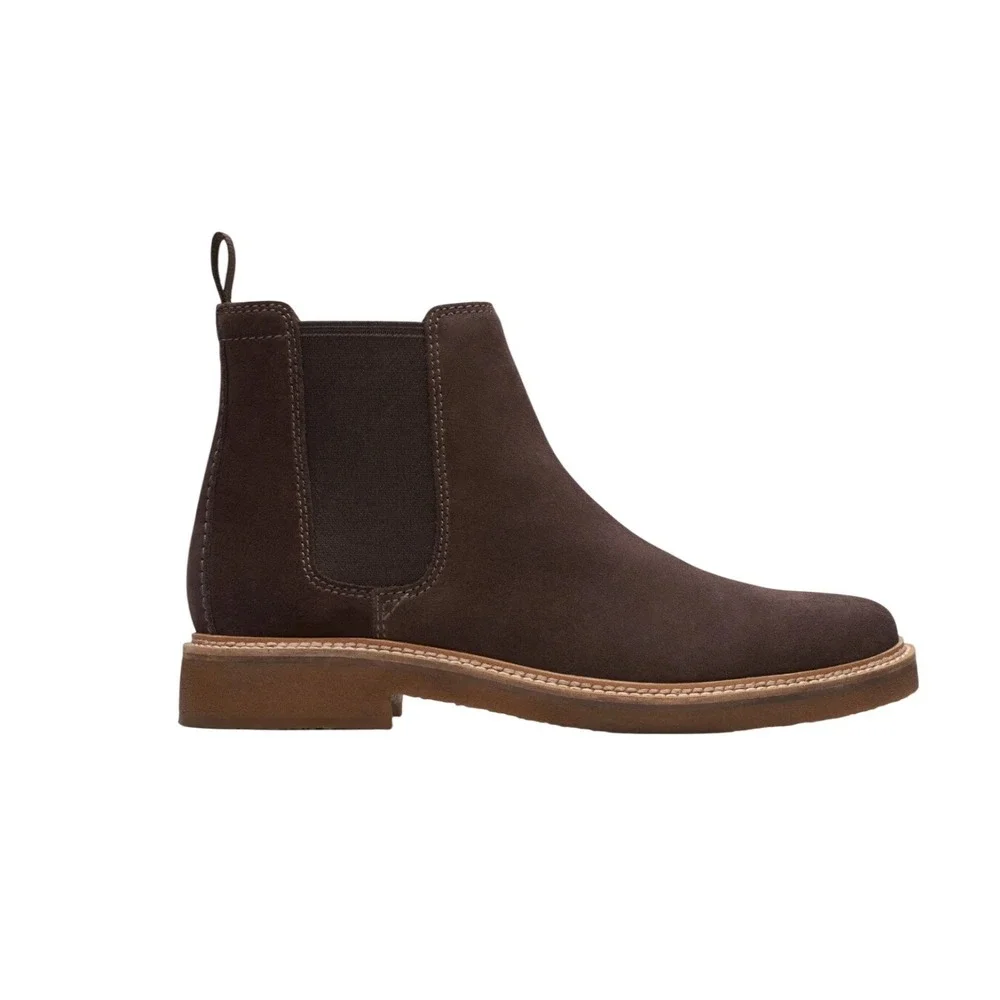 Clarks Chelsea Boot Mens 8 Clarkdale Gobi Dark Brown Suede Ankle Pull On EUC
